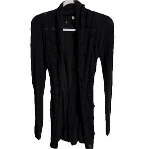 Anthropologie Knitted & Knotted Womens XS Charcoal Gray Lace Belted Cardigan